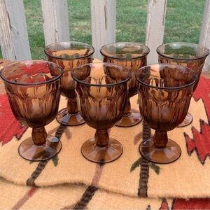 Vintage Set 6 Imperial Old Williamsburg Brown Juice Stemmed Goblets Glasses